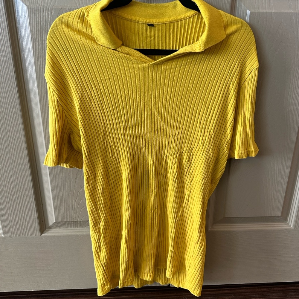 Yellow Ribbed Polo Top